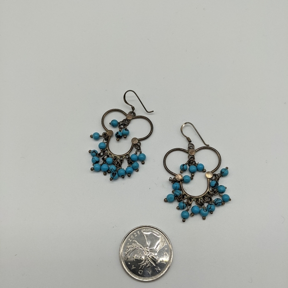 .925 and Turquoise Fringe Earrings - Picture 2 of 4